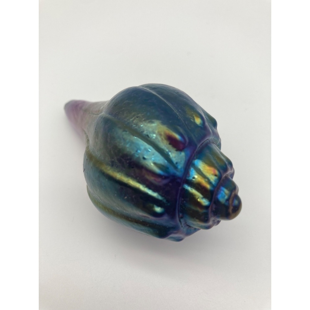 Robert Held Art Glass Conch Shell Paperweight Iridescent Blue Purple RHAG Signed